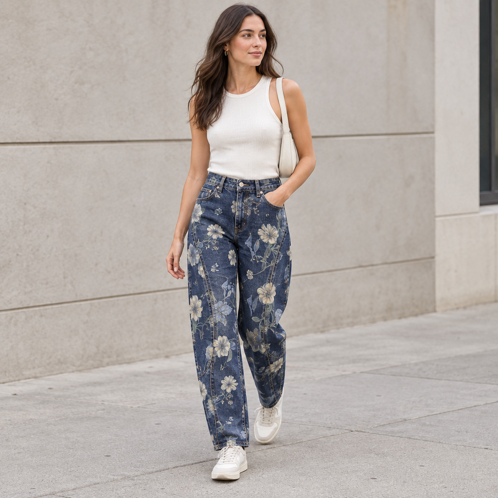BARREL FIT JEAN ΜΕ FLORAL PRINT