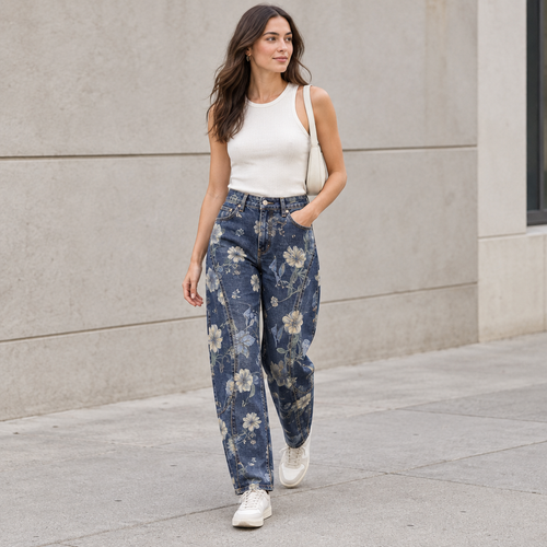 BARREL FIT JEAN ΜΕ FLORAL PRINT
