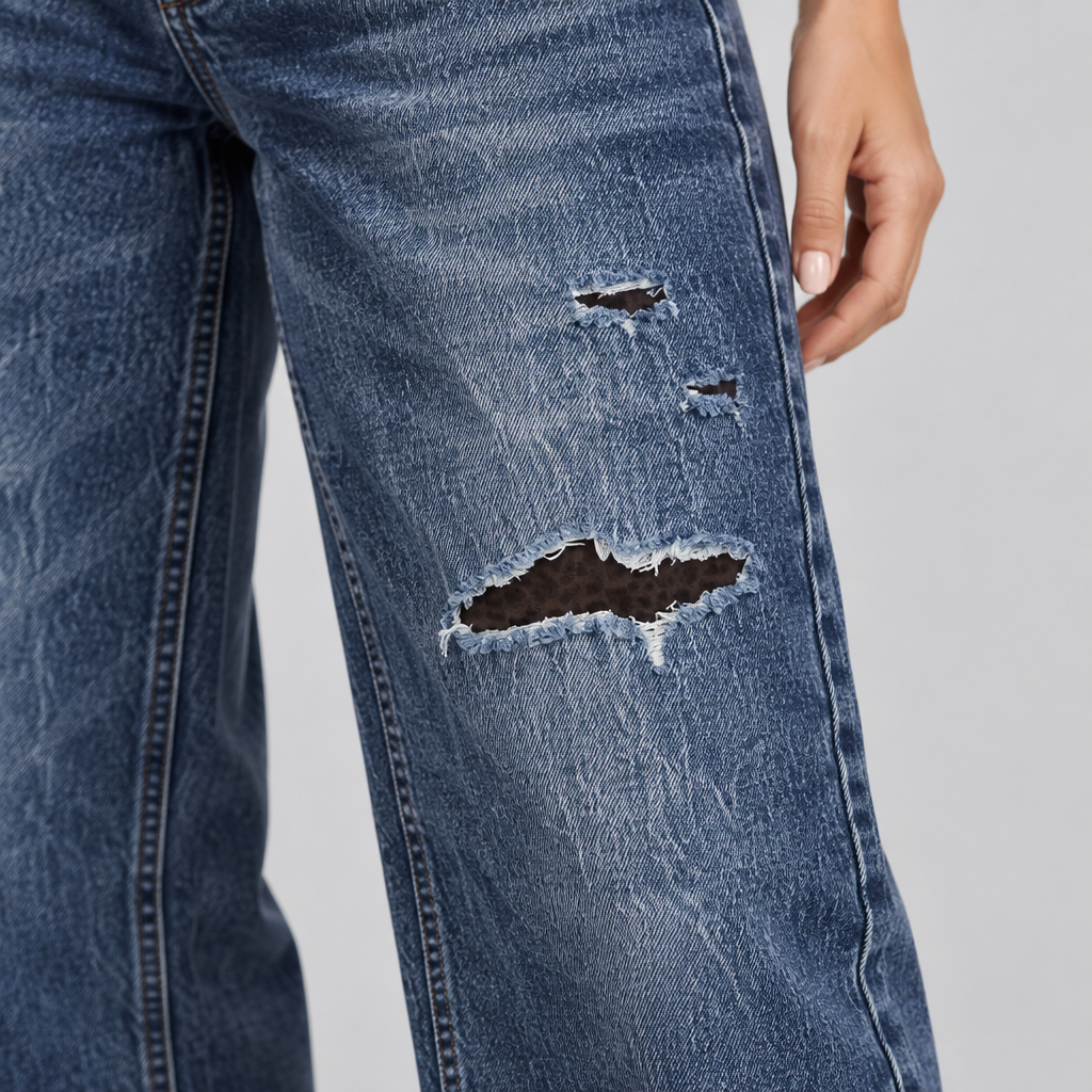 JEANS WIDE LEG  LEOPARD RIPPED