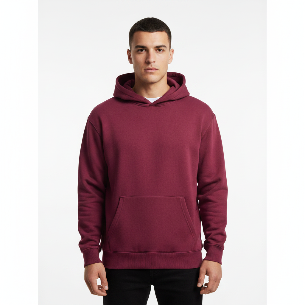 Ανδρικό φούτερ με κουκούλα σε χρώμα bordeaux, tri-blend ύφασμα, τσέπη kangaroo — JEANius