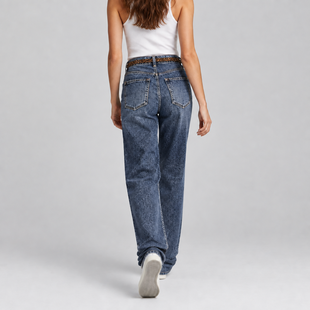 JEANS WIDE LEG  LEOPARD RIPPED